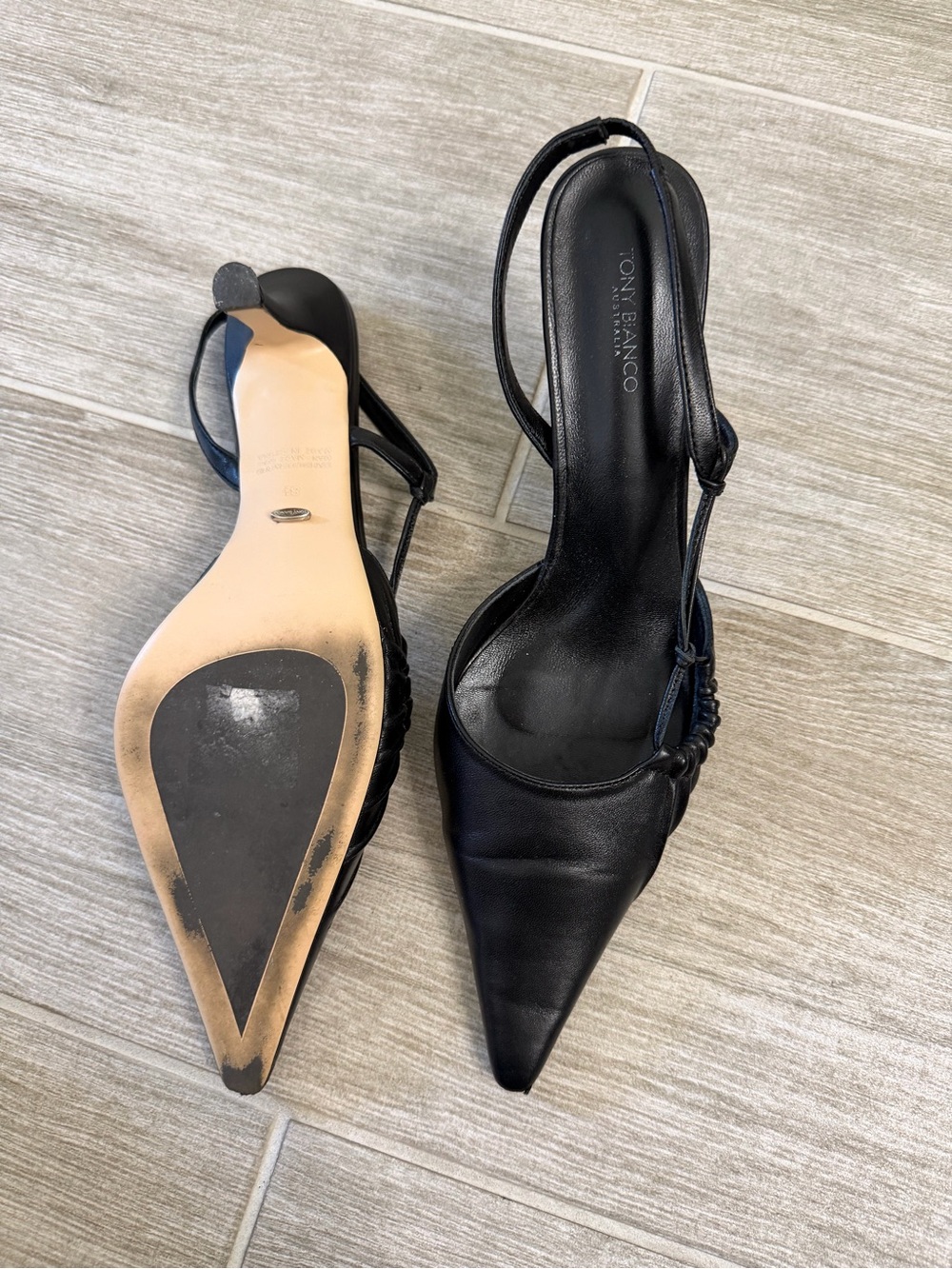 Tony Bianco Black Pointed Slingback Heels - Picture 4 of 6